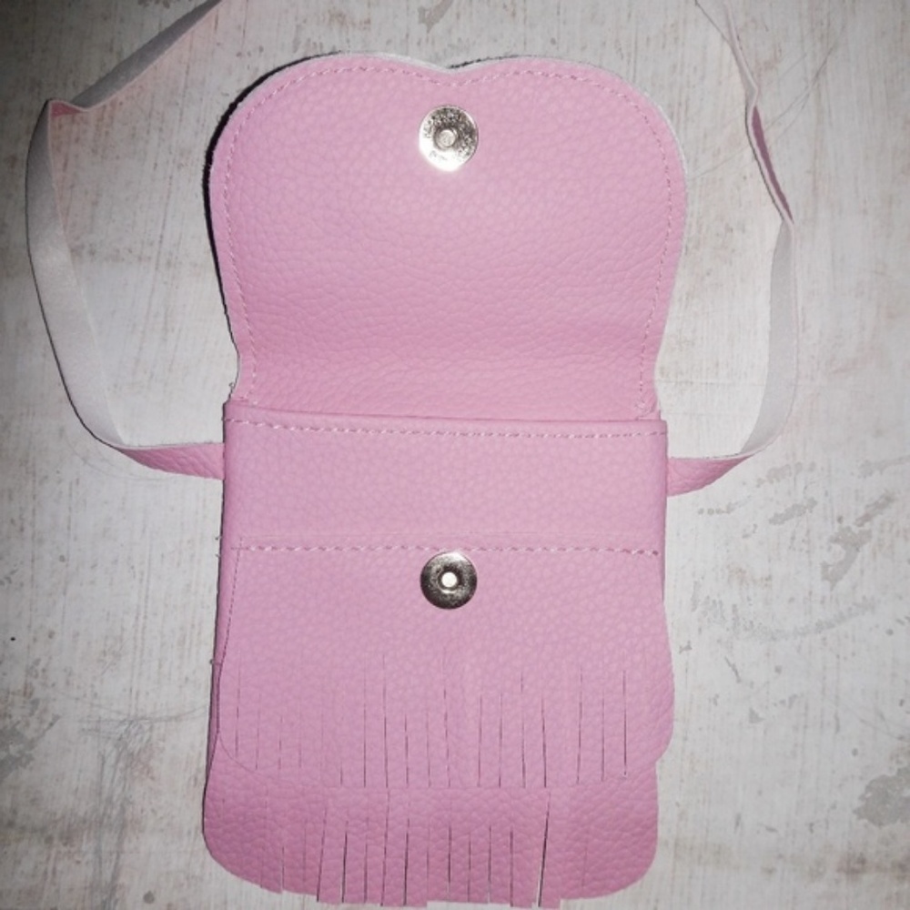 Girly Fringed Pink Cat Vegan Cross Body Purse - Picture 5 of 6